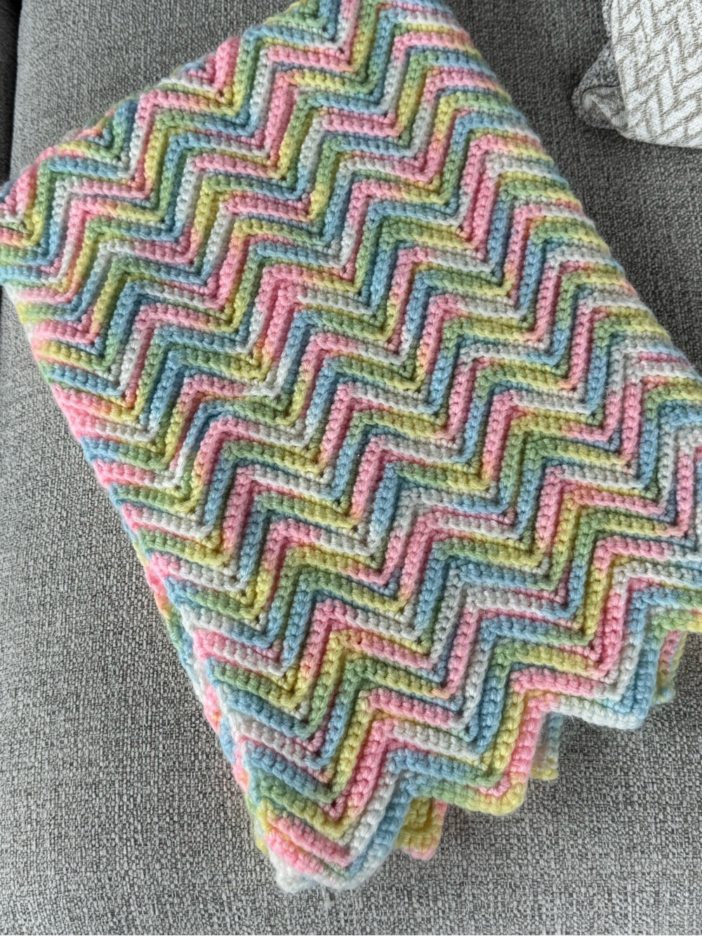 Vintage Handmade Crocheted Striped Chevron Baby Blanket